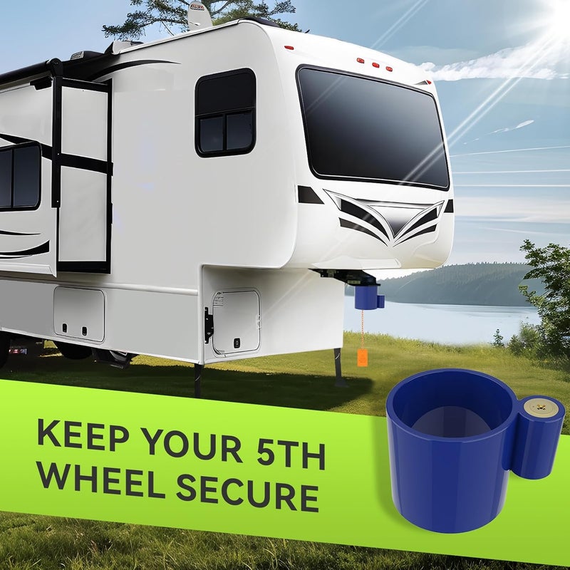 RVMATE 5th Wheel Lock (Blue), Heavy Duty Steel King Pin Lock with Anti-Theft Warning Tag, for 5th Wheel/Semi Trailers/RVs/Containers - Image 2
